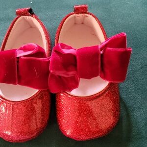 Glittery Red Baby Shoes with Bow